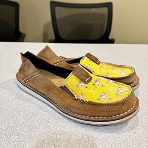 Ariat Cruiser Chestnut/Mustard Steer Head Leather Canvas Women's Flats Size 10